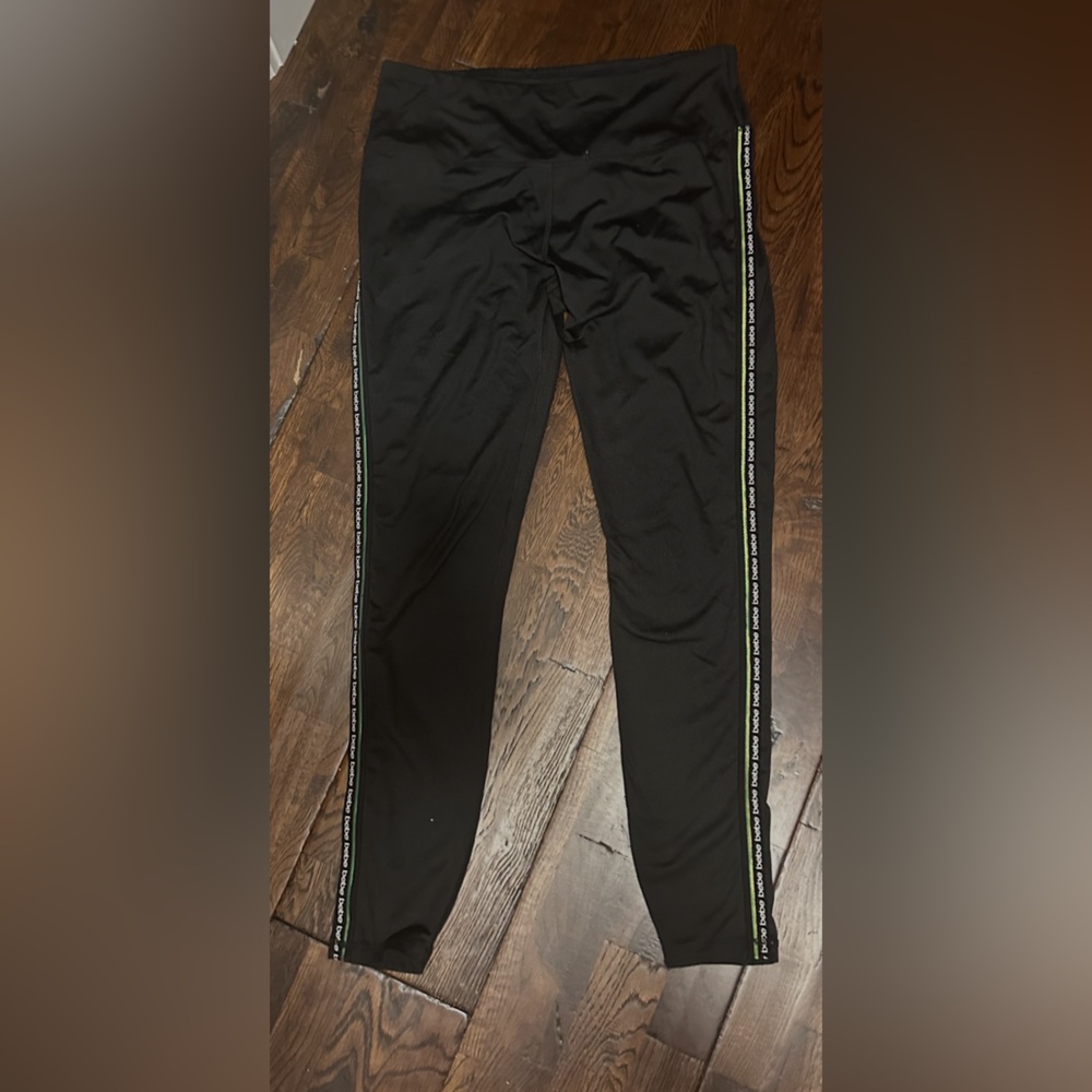 Bebe Black Pants with Green Logo Trim
